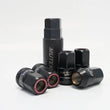 Load image into Gallery viewer, Wheel Mate Muteki HR38 Open End Lug Nuts 12x1.50 Black Chrome / Blue Ring - Side View