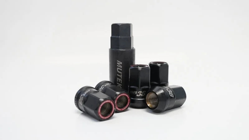 Wheel Mate Muteki HR38 Open End Lug Nuts 12x1.50 Black Chrome / Blue Ring - Side View