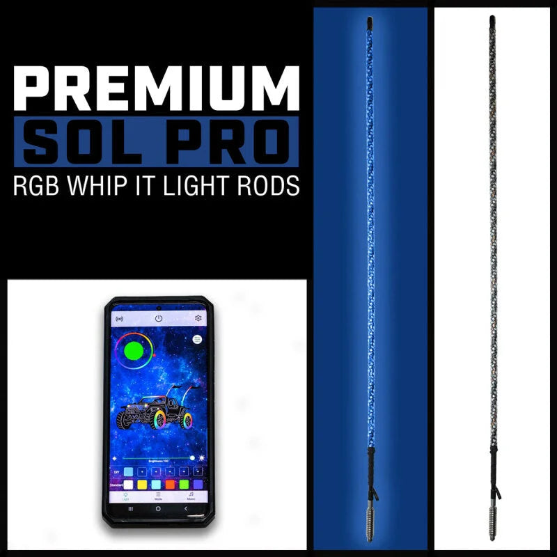 Whip It 3Ft Black Bt Rgb Light Rod Set - Side View