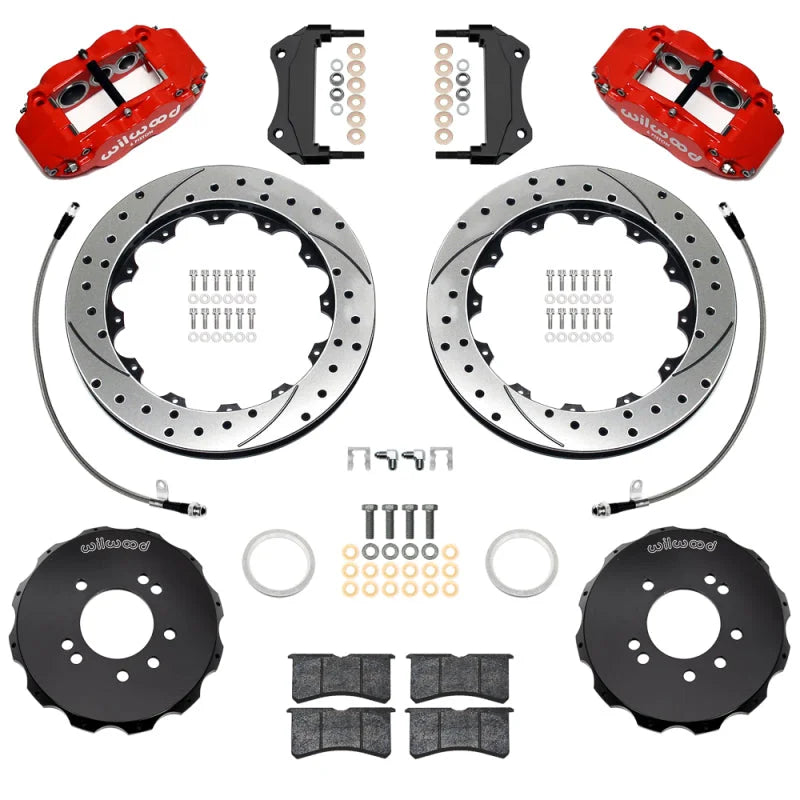 Wilwood 99-02 Nissan Skyline Superlite 6R Front BBK w/ 12.88in Slotted Rotors & Flexlines - Red