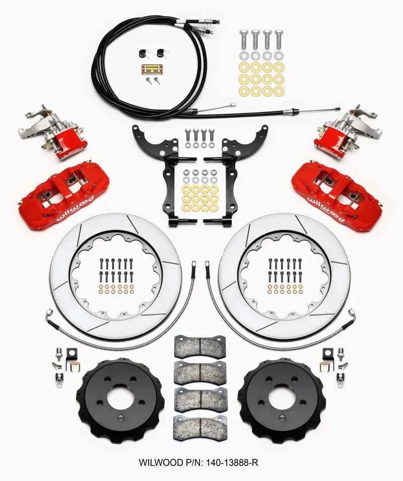 Wilwood AERO4 / MC4 Rear Kit 14.00 Red 15-23 Mustang w/Lines & Cables