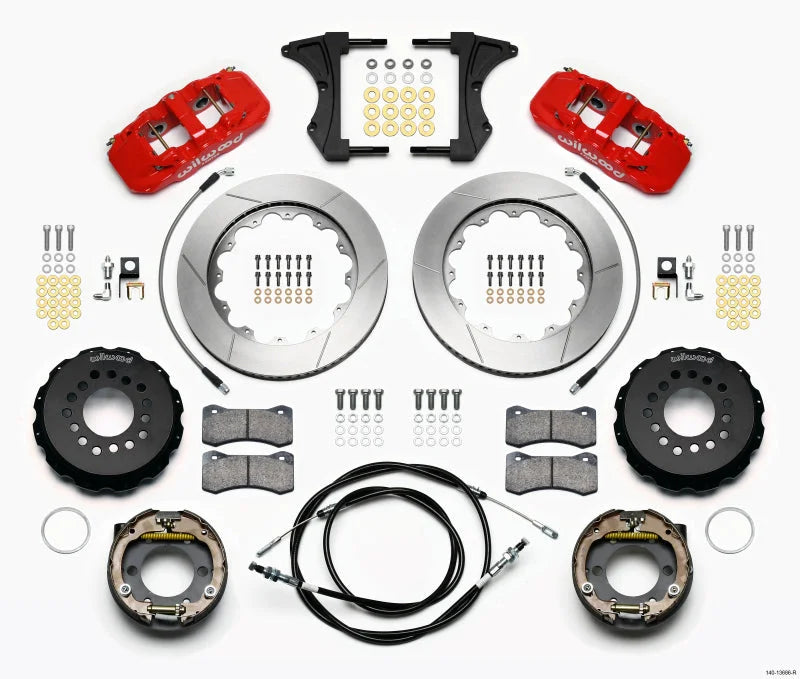 Wilwood AERO4 Rear Kit 14.00 Red 2005-2014 Mustang w/ BMR Suspn. w/Lines