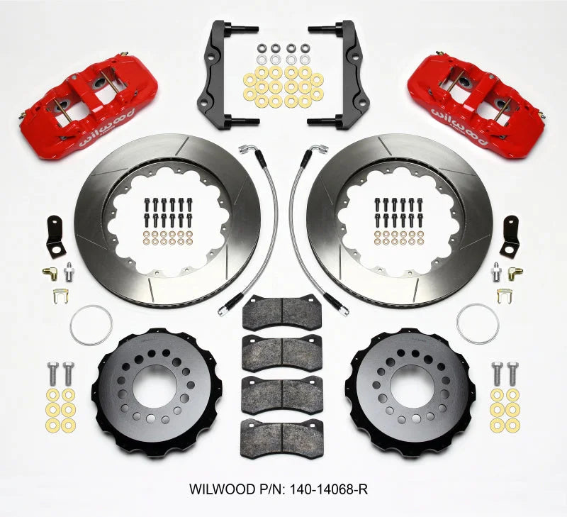Wilwood AERO4 Rear Kit 14.25in Red w/Lines fits 2012-2015 Chrysler 300 / 2012-2015 Dodge Challenger / 2012-2015 Dodge Charger