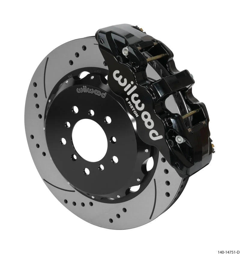 Wilwood AERO6 Front Hat Kit 14.00 Drilled Black w/Lines fits 2000-2006 BMW M3 E46