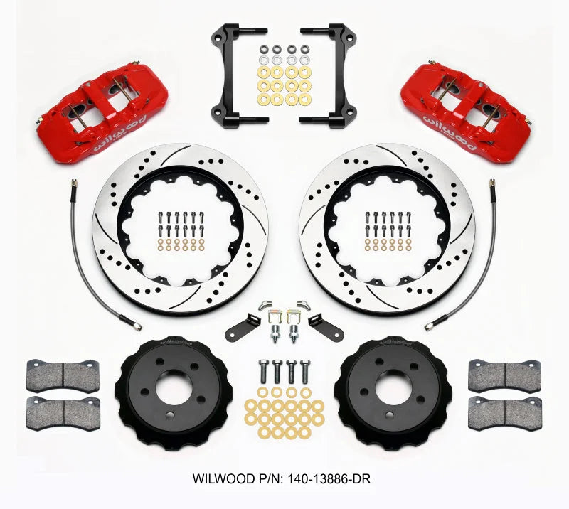 Wilwood AERO6 Front Hat Kit 14.00 Drilled Red w/Lines fits 2016-2017 Ford Mustang ECOBOOST / 2015-2017 Ford Mustang GT