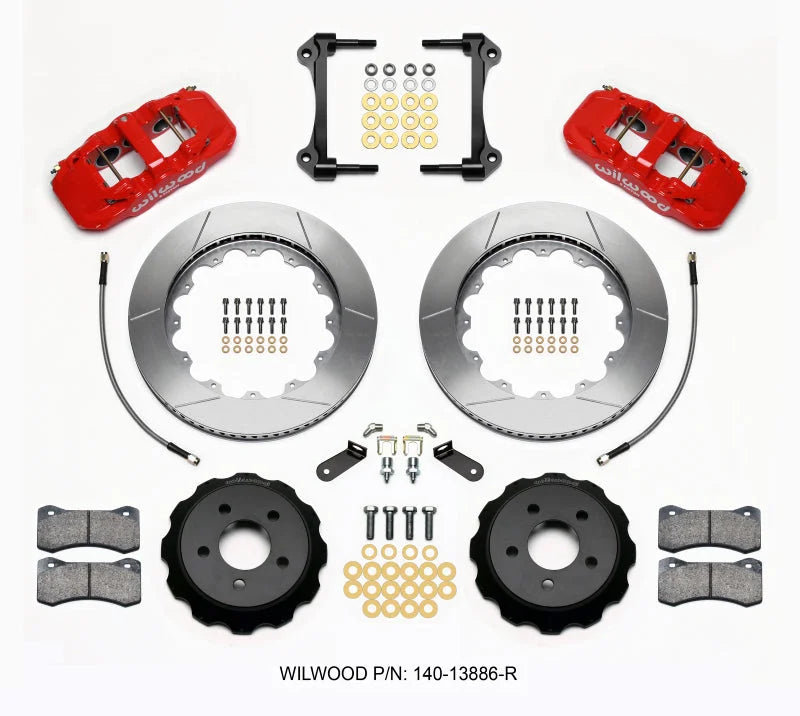 Wilwood AERO6 Front Hat Kit 14.00 Red w/Lines fits 2016-2017 Ford Mustang ECOBOOST / 2015-2017 Ford Mustang GT
