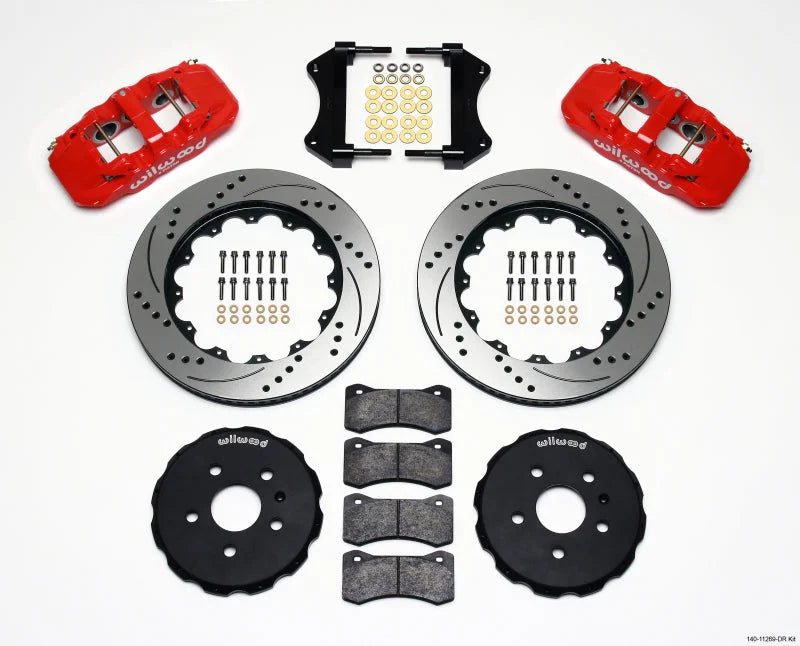 Wilwood AERO6 Front Hat Kit 14.25 Drilled Red fits 2010-2015 Chevrolet Camaro LS / 2014-2015 Chevrolet Camaro Z/28 / 2012-...
