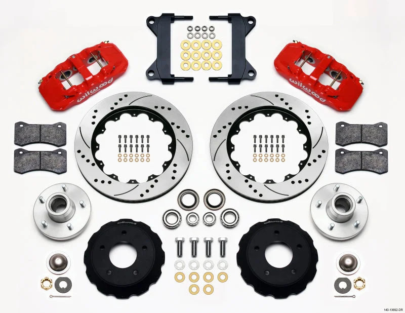 Wilwood AERO6 Front Hub Kit 14.00 Drilled-Red Chevy C-10 60-87 CPP Drop Spindle