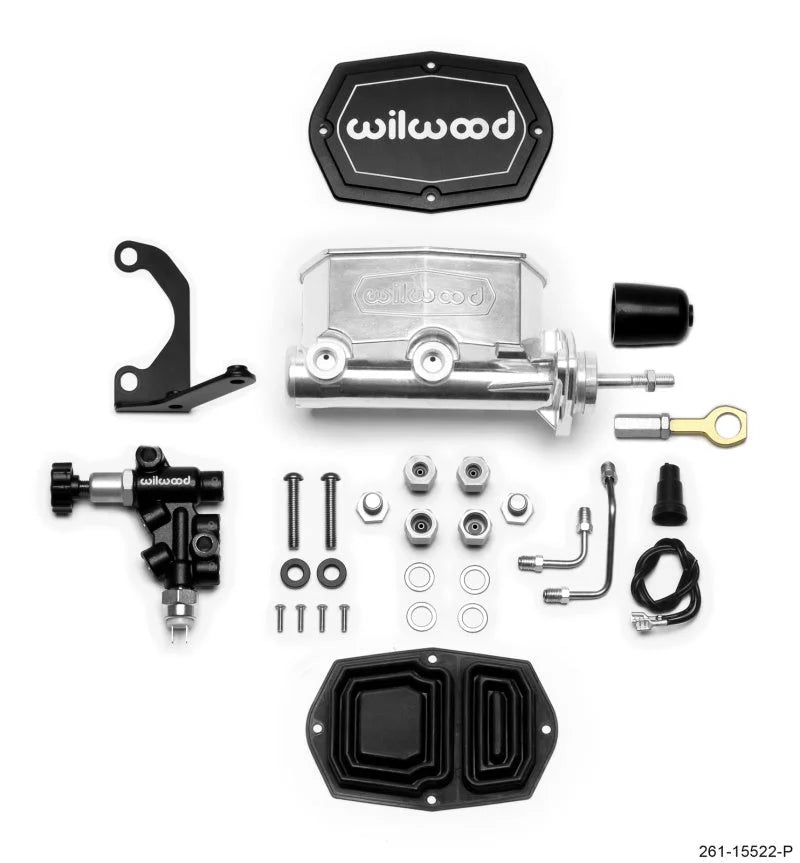 Wilwood Compact Tandem M/C - 7/8in Bore w/Bracket and Valve (Pushrod) - Ball Burnished fits Ford Mustang