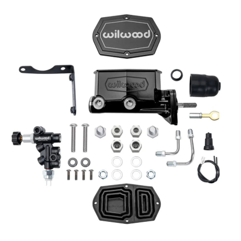 Wilwood Compact Tandem M/C Aluminum 1.00in Bore w/ Bracket/Valve/Push - Black E-coat fits Mopar