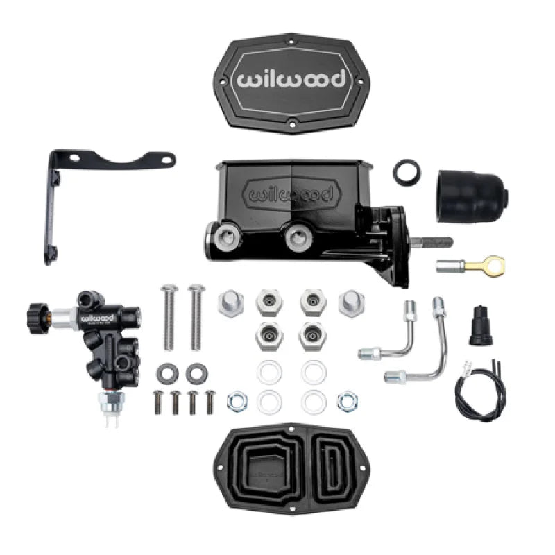 Wilwood Compact Tandem M/C Kit w/ P-Valve & Pushrod 1in Bore - Black fits Mopar
