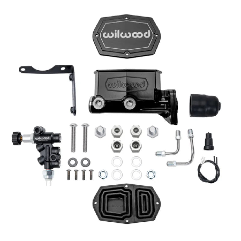 Wilwood Compact Tandem Master Cylinder Kit w/ Combination Valve 1in Bore - Black fits Mopar