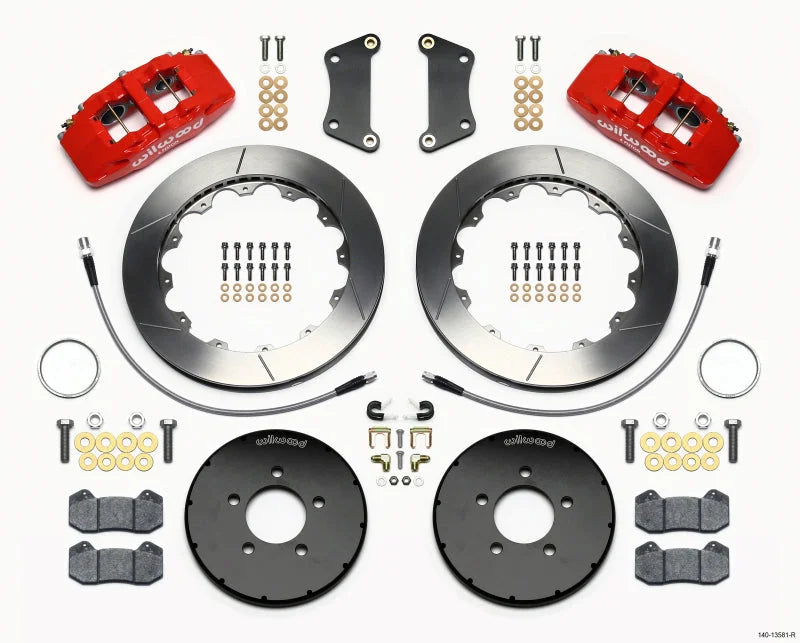 Wilwood Dynapro 6 Front Hat Kit 12.88in Red w/ Lines fits 2004-2013 Mazda 3 i / 2007-2013 Mazda 3 Mazdaspeed / 2005 Mazda ...