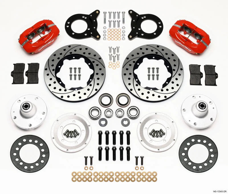 Wilwood Dynapro Dust-Boot Front Kit 11.00in Drilled Red Disc & Drum Spindle fits 1970 Ford Maverick / 1965-1969 Ford Musta...