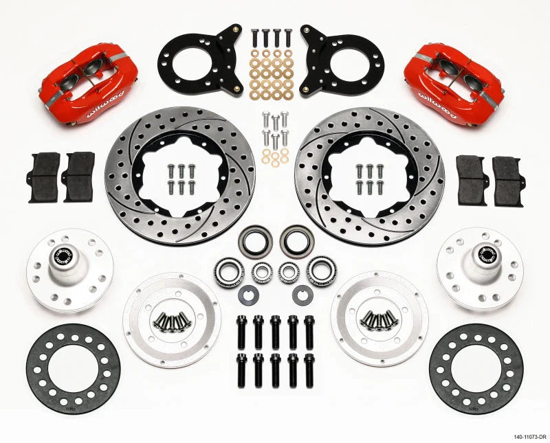 Wilwood Forged Dynalite Front Kit 11.00in Drill Red Disc & Drum Spindle fits 1970-1974 Ford Maverick / 1970-1973 Ford Must...