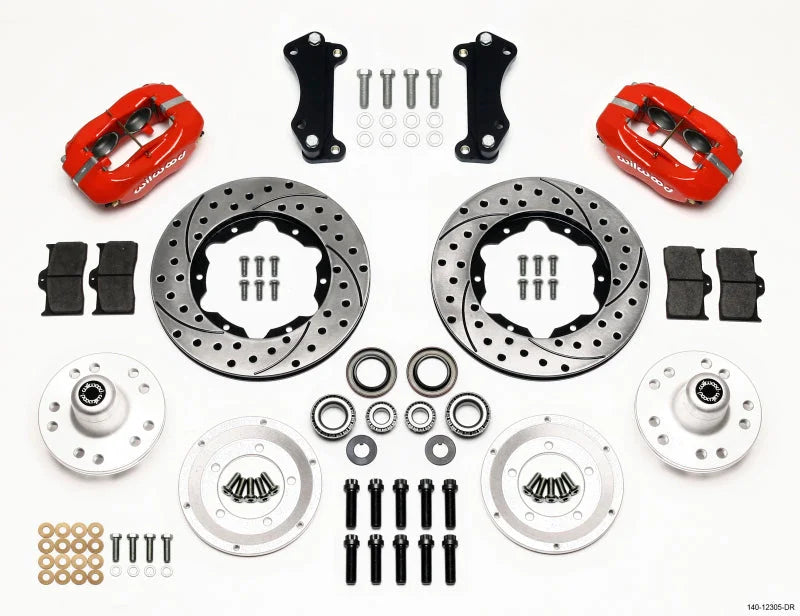 Wilwood Forged Dynalite Front Kit 11.00in Drill-Red Heidts Tri -5 2 inch Drop Spindle fits 1955-1957 Chevrolet Bel Air / 1...