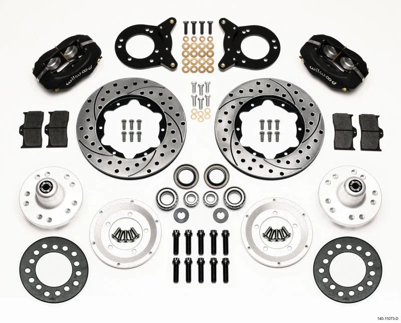 Wilwood Forged Dynalite Front Kit 11.00in Drilled Disc & Drum Spindle fits 1970-1974 Ford Maverick / 1970-1973 Ford Mustan...