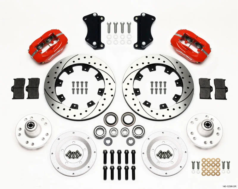 Wilwood Forged Dynalite Front Kit 12.19in Drilled Red Heidts 2 inch Drop Spindle fits 1955-1957 Chevrolet Bel Air / 1955-1...