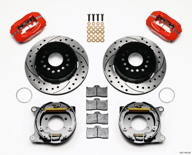 Wilwood Forged Dynalite P/S Park Brake Kit Drilled Red 8.8 w/2.5in Offset-5 Lug fits Ford