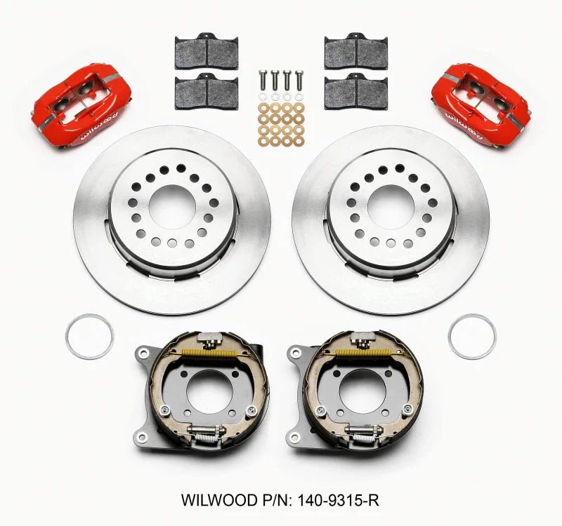 Wilwood Forged Dynalite P/S Park Brake Kit Red 12 Bolt 2.75in offset Staggered Shock - Side View