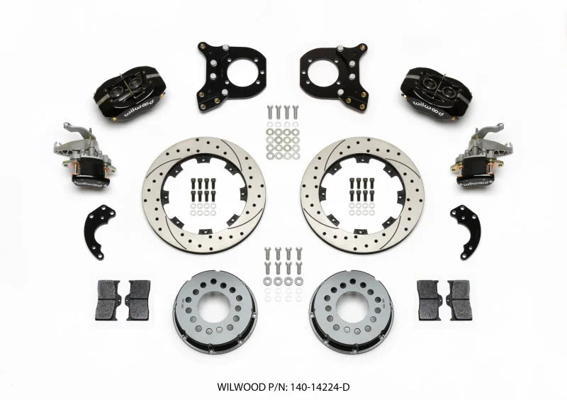 Wilwood Forged Dynalite P/S Rear Kit w/MC4 P-Brake Drilled Chev 12 Bolt w/Clip Eliminator