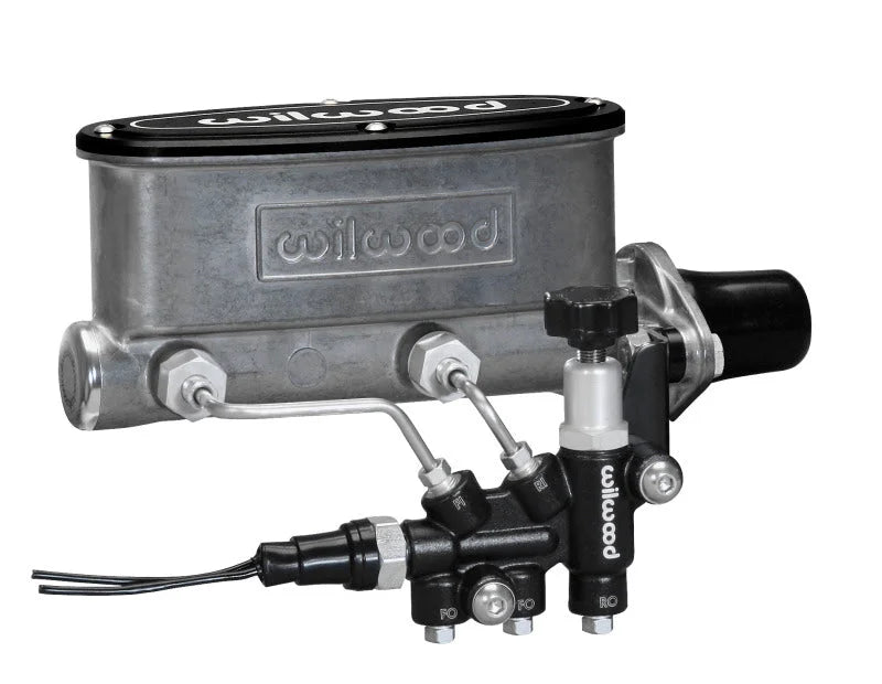 Wilwood HV Tandem M/C Kit w L/H Bracket & Prop Valve - 1 1/8in Bore - Side View