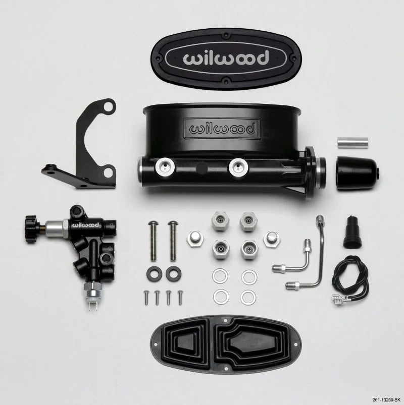 Wilwood HV Tandem M/C Kit w L/H Bracket & Prop Valve - 1in Bore Black - Side View