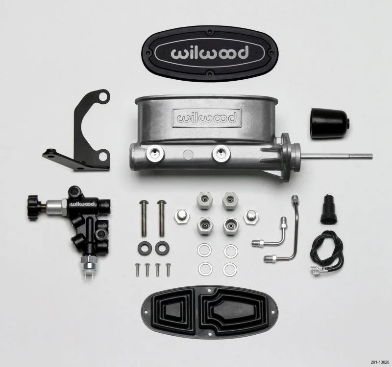 Wilwood HV Tandem M/C Kit w L/H Bracket & Prop Valve - 15/16in Bore-W/Pushrod - Side View