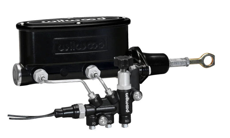 Wilwood HV Tandem M/C Kit w L/H Bracket & Prop Valve - 7/8in Bore Black-W/Push. - Early Mustang - Main Product View