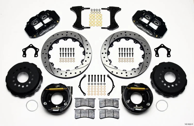 Wilwood Narrow Superlite 4R Rear P-Brk Kit 12.88in Drilled Mopar/Dana 2.36in Off w/Snap Ring Bearing