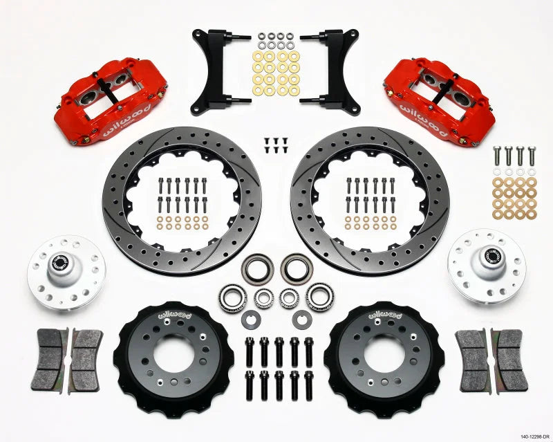 Wilwood Narrow Superlite 6R Front Hub Kit 12.88in Drill Red fits 1979-2002 Buick / Chevrolet / GMC Gm G Body - Side View