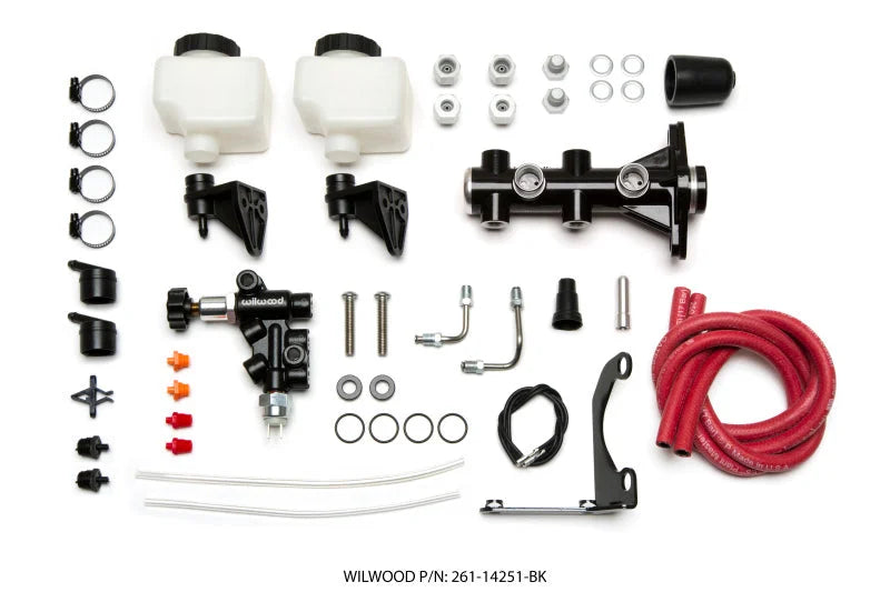 Wilwood Tandem Remote M/C Kit w L/H Bracket & Prop Valve - 1in Bore Black - Side View