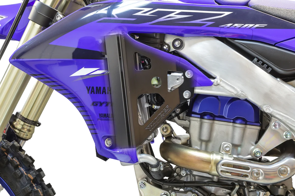 Works Connection Radiator Brace Set - Black - Yamaha - Side View