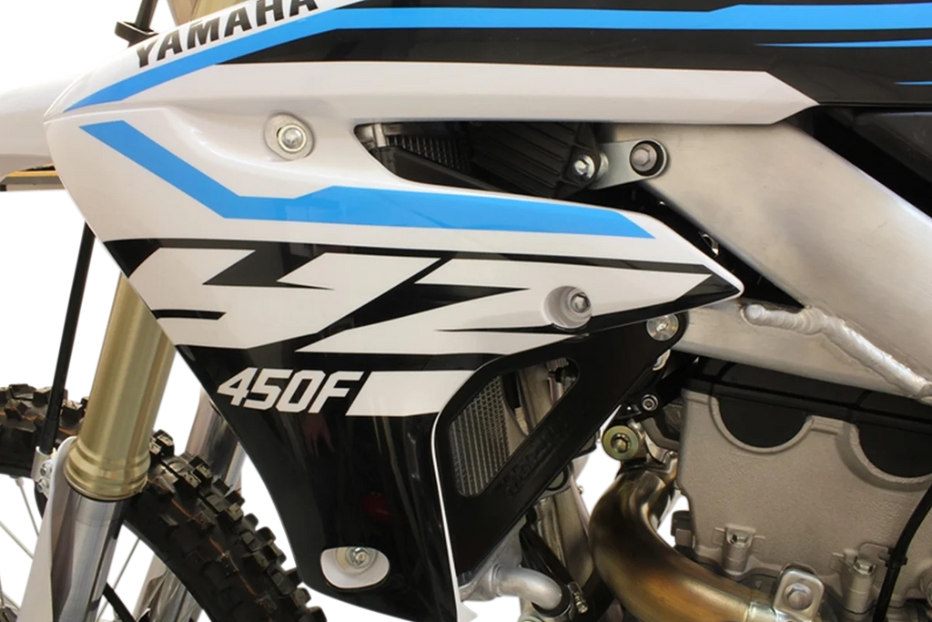 Works Connection Radiator Brace Set - Black - Yamaha - Side View