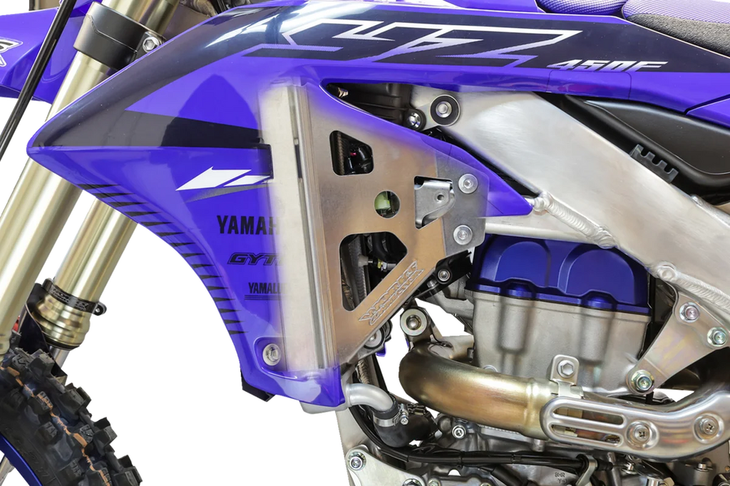 Works Connection Radiator Brace Set - Silver - Yamaha - Side View