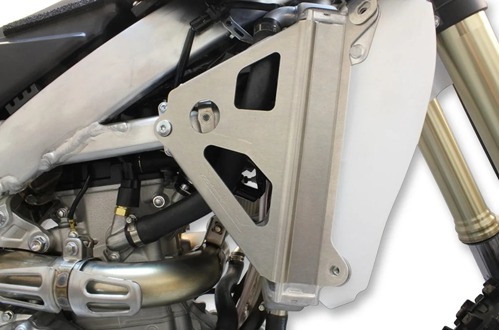Works Connection Radiator Brace Set - Silver - Yamaha - Side View