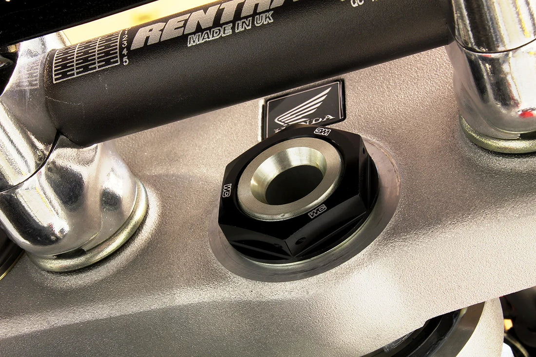 Works Connection Steering Stem Nut - Black - Honda - Side View