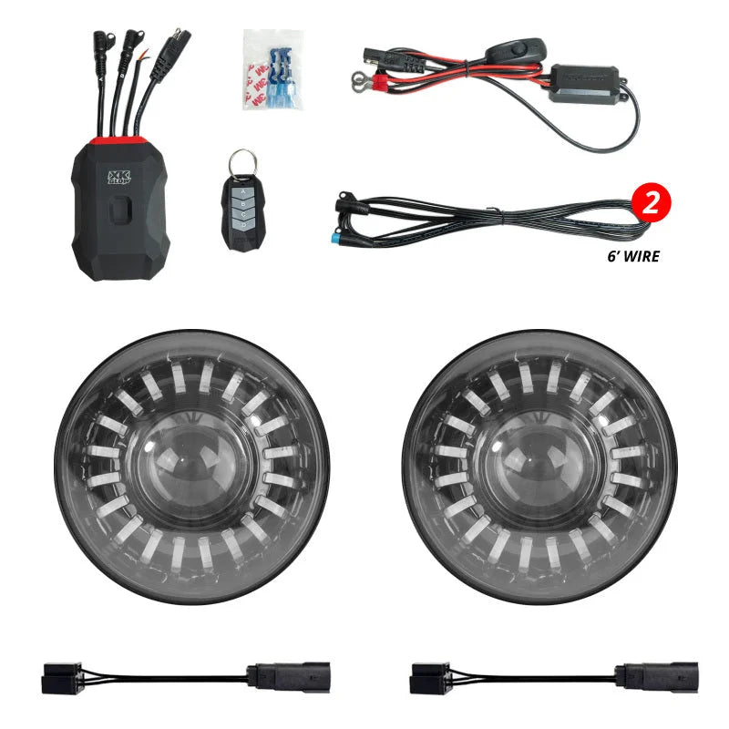 XK Glow 07-18 Jeep Wrangler JK 7in Headlight XKmax RGBW LED 2pc XKchrome Bluetooth App Cntl Kit - Main Product View