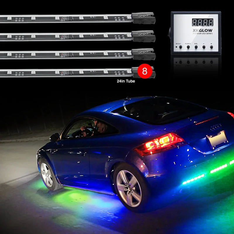 XK Glow 3 Million Color XKGLOW LED Accent Light Car/Truck Kit 8x24In Tubes - Side View