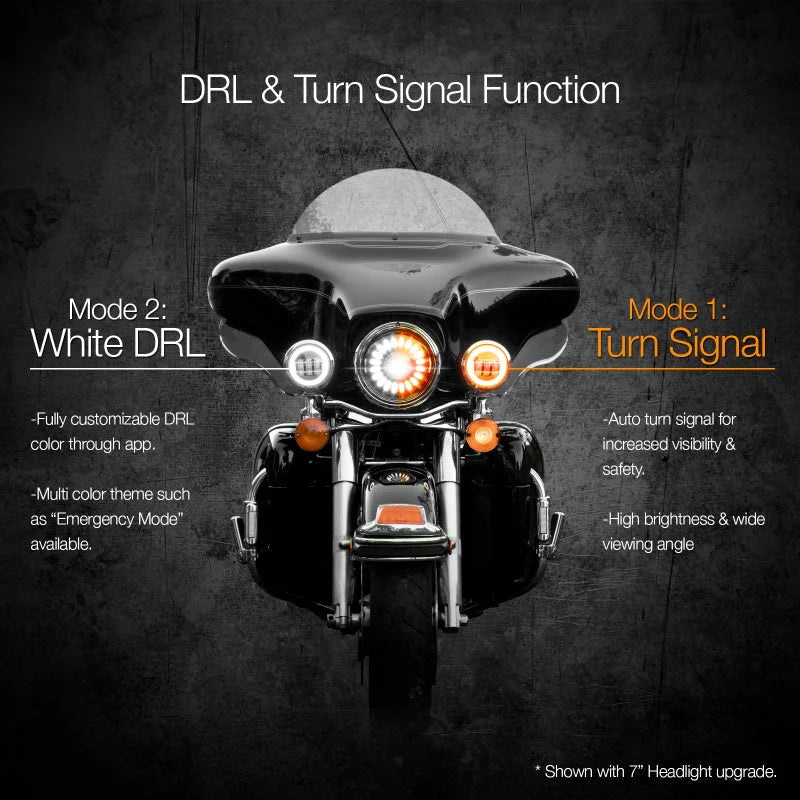 XK Glow 4.5In Black RGB LED Harley Running Light XKchrome Bluetooth App Controlled Kit - Side View
