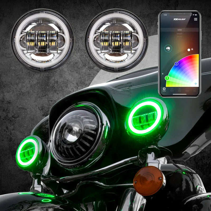 XK Glow 4.5In Chrome RGB LED Harley Running Light XKchrome Bluetooth App Controlled Kit - Side View