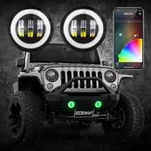 Load image into Gallery viewer, XK Glow 4In Black RGB LED Jeep Wrangler Fog Light XKchrome Bluetooth App Controlled Kit - Main Product View