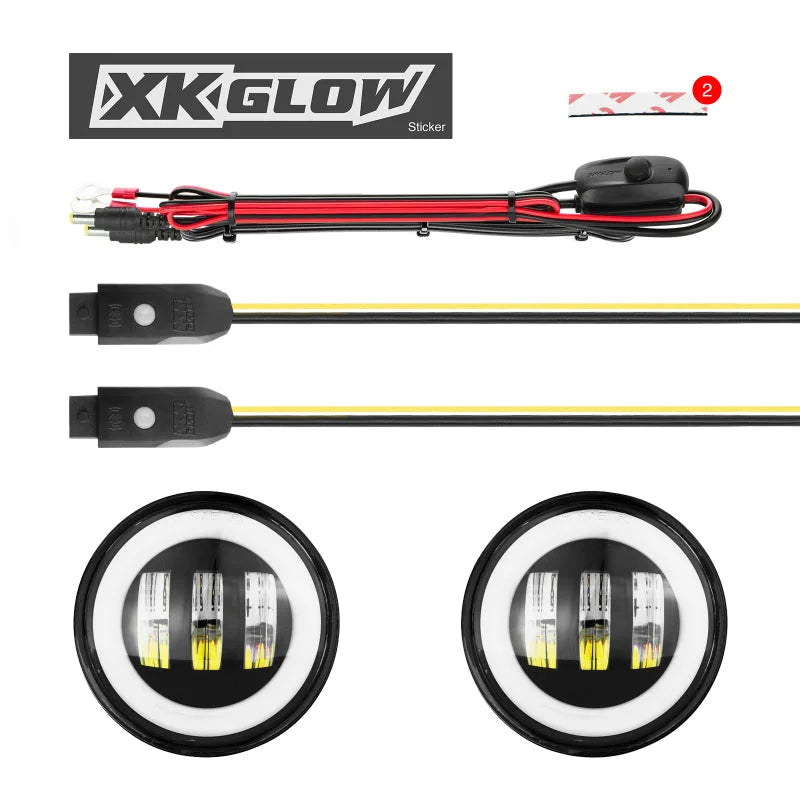 XK Glow 4In Black RGB LED Jeep Wrangler Fog Light XKchrome Bluetooth App Controlled Kit - Side View