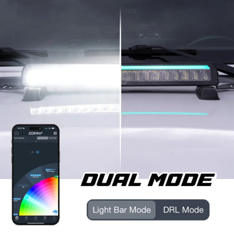 XK Glow 7in Offroad Light Bar w/ RGBW Chasing DRL & App Control - Side View