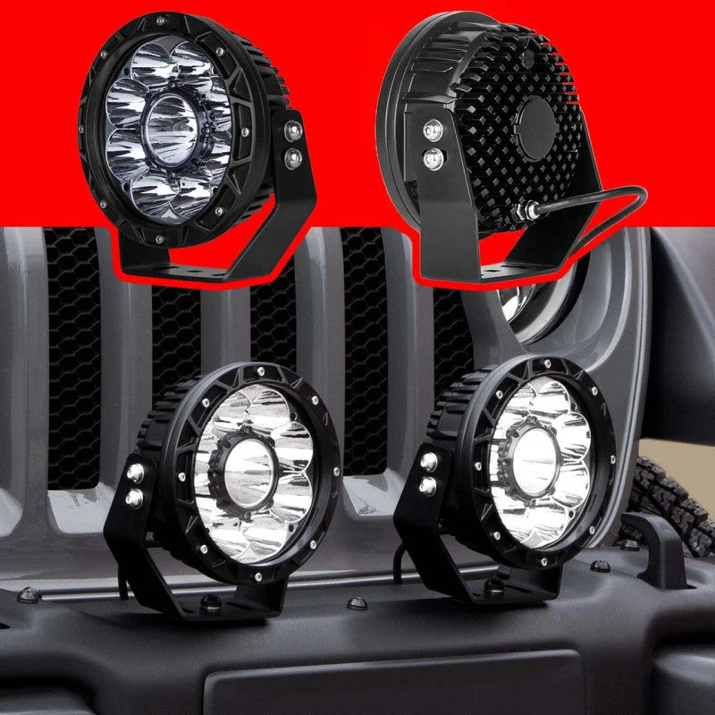 XK Glow Combo Beam Offroad Round Work Light Kit 2pc 7in 44W - Side View