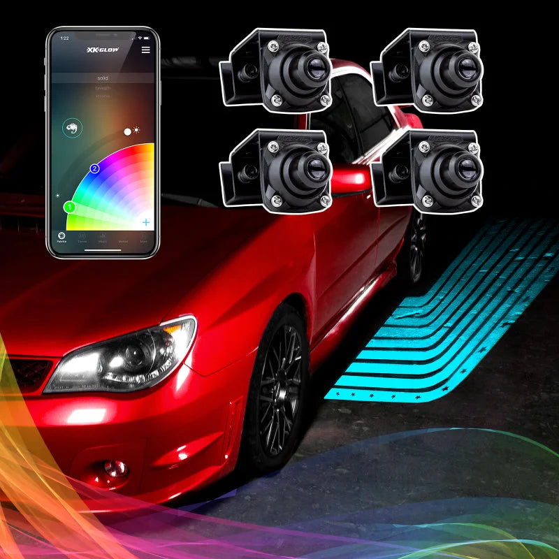 XK Glow Curb FX Bluetooth XKchrome App Waterproof LED Projector Welcome Light Angel Wing Style 4pc - Side View