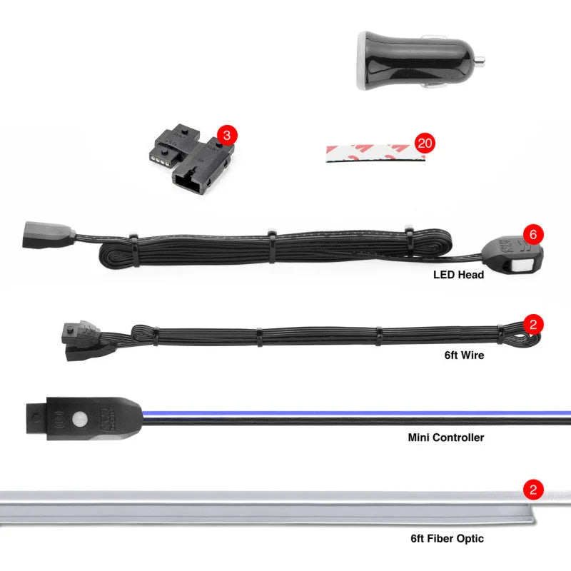 XK Glow Fiber Optic Roll 6pc LED Head XKchrome Controlled Fiber Optic LED Accent Light Kit 2pc 6ft - Side View