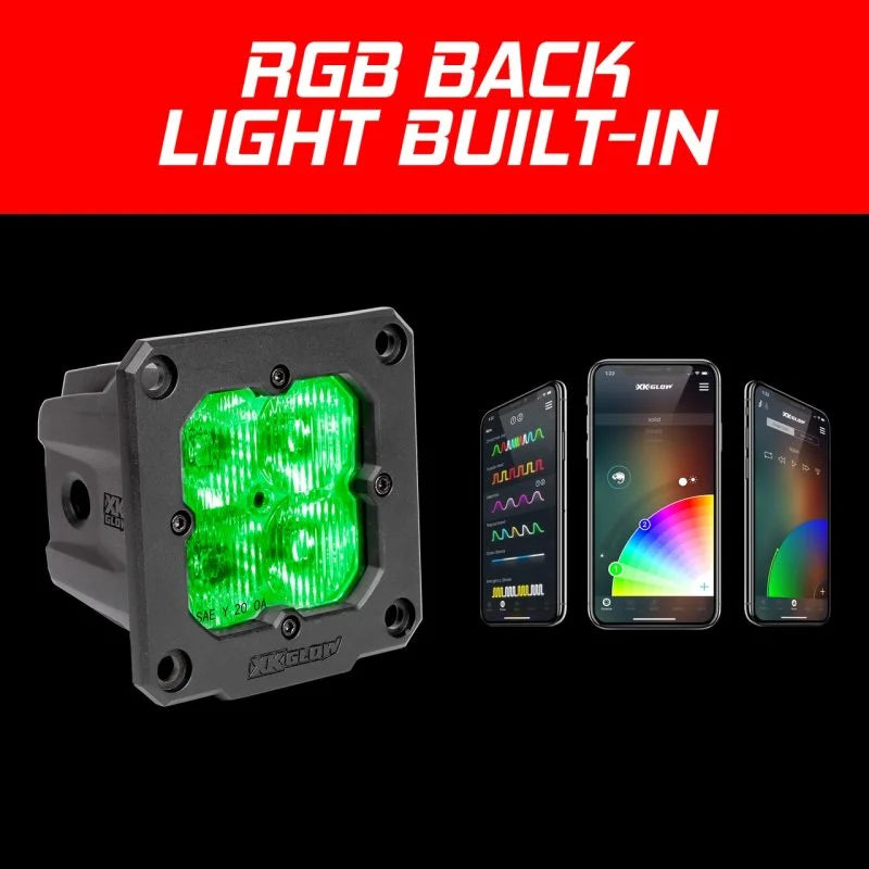 XK Glow Flush Mount XKchrome 20w LED Cube Light w/ RGB Accent Light Kit w/ Cntrlr- Driving Beam 2pc - Main Product View
