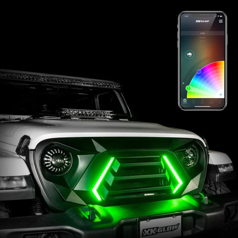 XK Glow JL Wrangler & Gladiator JT XKCHROME LED Grill Kit (Dual Mode) - Side View