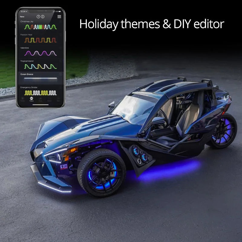 XK Glow LED Underglow Light Kit for Polaris Slingshot XKCHROME Smartphone App Controller (Standard) - Side View